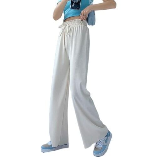 Summer Pants Women Clothing 2021 Thin Loose Trousers Ladies Long Solid Wide Leg Pants Female Casual Elastic High-Waist Sweatpant