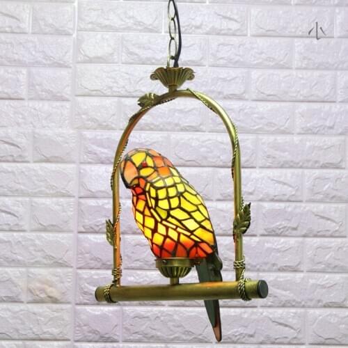Stained Glass Parrot Light Antique Art Glass Bird Pendant Lamp Living Room Glass Shade Light Fixture Led Pendant Lights S