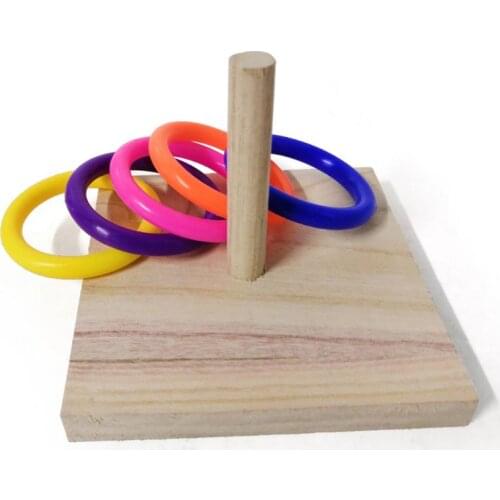 Pet Bird Educational Interactive Toy Parrot Wooden Platform Plastic Ring Intelligence Training Chew Puzzle Toy