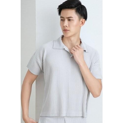 Kelana Pleated Male Polo Shirts High Quality From Factory Black Solid Blouse