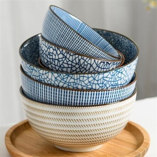 Japanese Style Ceramic Under Glazed Ramen Bowl Porcelain Large Soup Noodle Bowl Restaurant Household Retro Rice Bowl Dinnerware