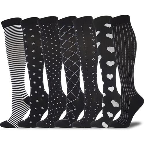 Compression Stockings Unisex Black Series Dot Striped Star Square Shaped Elastic Outdoor Prevent Varicose Veins Reduce Fatigue