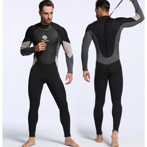 Men neoprene 3mm one-piece diving suit surf suit waterproof warm wet clothes size S-XXL black and grey diving clothes