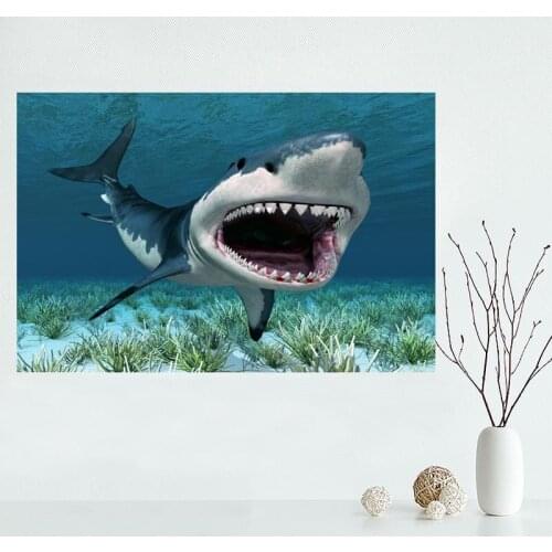 Nice Custom Underwater World Shark Canvas Poster Painting Wall Silk Poster cloth print DIY Fabric Poster Y.1