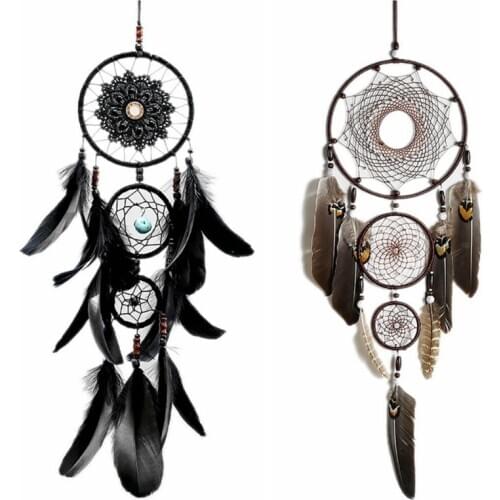 Hollow Wind Chimes Dream Catcher Handmade Traditional W/B Feather Dream Catcher Wall Hanging Car Hanging Decor Ornament