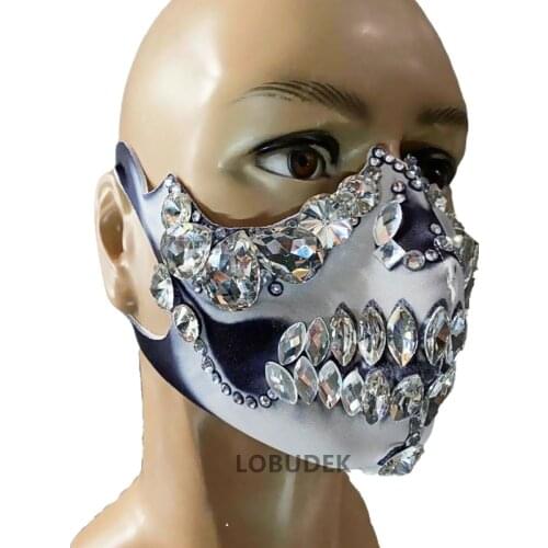 Male Female Singer Rhinestones Pearls Mask Stage Accessories Club Party Funny Pattern Crystal Stones Masks Props Ornament