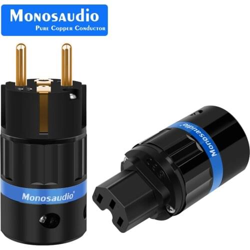 Monosaudio E104G/F104G Pure Copper Gold Plated EU version Power Plug Schuko European Male connector plug+IEC Female Plug