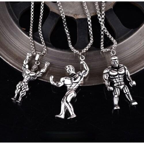 Classic Creative Muscle Mens Pendant Domineering Mens Silver Color Titanium Steel Necklace Trend Mens Hip Hop Party Jewelry