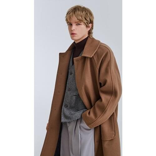 Autumn and winter 2021 new woolen coat mens medium length cashmere shoulder sock British style loose woolen coat fashion