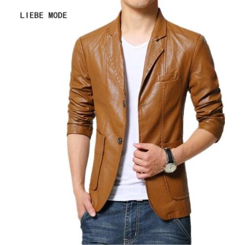Plus Size 5XL 6XL Mens Brown Black Khaki Leather Blazer Men Business Casual Faux Leather Suit Jacket Men Slim Fit Pu Blazer Coat