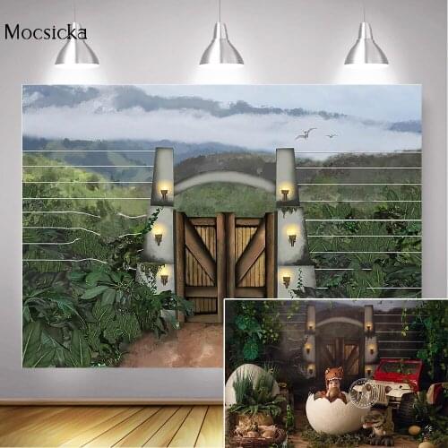 Newborn Littlr Dinosaur Portrait Photography Backdrop Cartoon Oil Painting Jungle Forest Wild One Birthday Art Photo Background