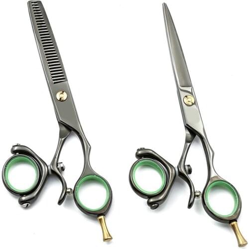 6 inch Barber Hair styling Black flying shears Rotary handle scissors Cutting Thinning scissors Salon Hairdressing scissors