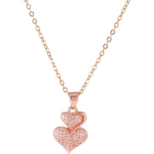 Mothers day gift gold chain long necklace women double heart pendants micro pave CZ rhinestone copper jewelry bijuteria feminina