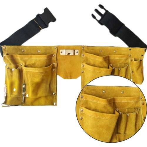 Cowhide Waist Pack Electric Drill Bag Screws Nails Drill Bit Metal Parts Fishing Travel Tool Wearable Storage Bags with Belt