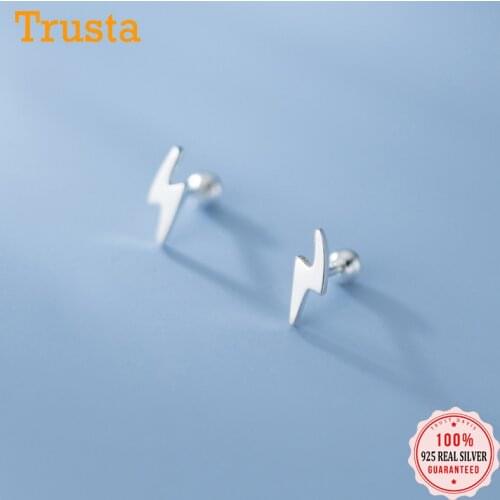 TrustDavis Real 925 Sterling Silver Fashion Sweet Lightning Screw Stud Earrings For Women Wedding Minimalist Fine Jewelry DB077