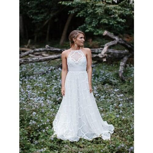 Cornaboutik Boho Wedding Dress Love Lace Elasticated Waist Halter Open Back Cross Over Straps Bridal Gowns Casamento Mariage