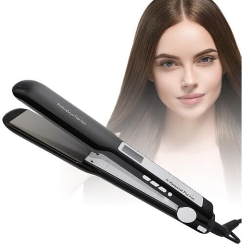 Professional Hair Straightener Ceramic coating Flat Iron LCD Display Dual Voltage Instant Heating Curling Iron