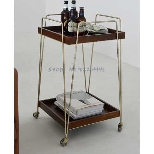 Nordic Iron Trolley Modern Tea Table Movable Sofa Edge Belt Wheel Double Corner Wine Delivery Car