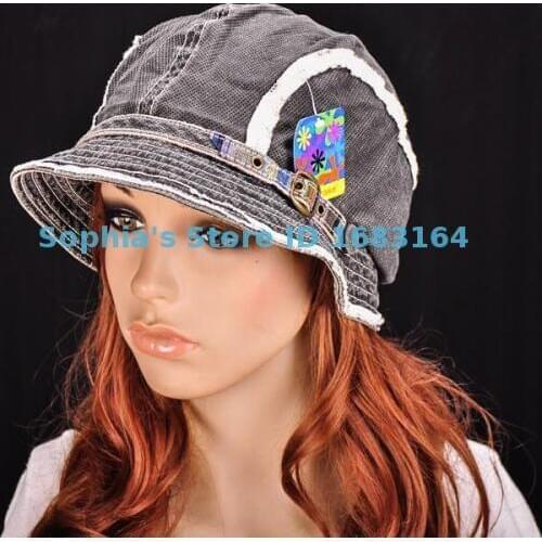 M196 Black Cute Stripes Cotton Sun Hat Brim Cap Bucket Summer Womens NWT
