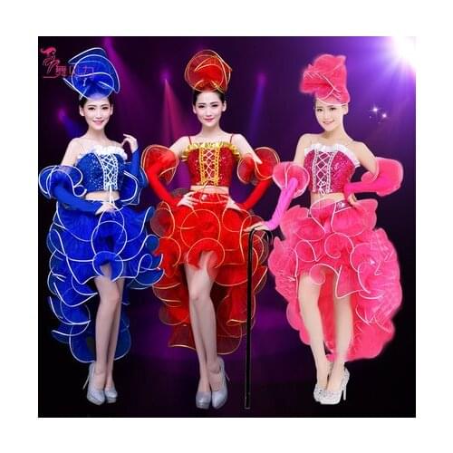Top+skrit+cuff)female costume modern dance clothing jazz dance costumes sequined dresses pink adult clothing singer dancer star
