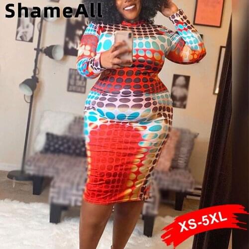 Plus Size Crew Neck Design Print Bodycon Dress XS 4XL Elegant Turtleneck Long Sleeve Dresses Vestido Midi Elegante Bandage Dress