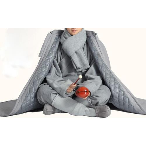 3color UNISEX Cotton Winter warm meditation cloak cape buddhist shaolin monks kung fu uniform gray/brown/yellow