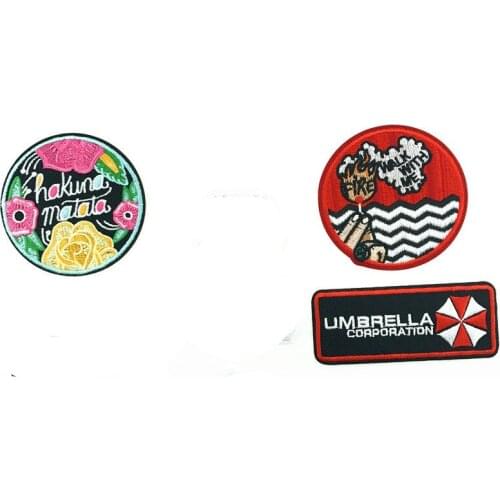 10pcs/lot Cartoon Round Embroidery Patches Letter Fire Flower Umbrella Clothing Decoration Heat Transfer Iron