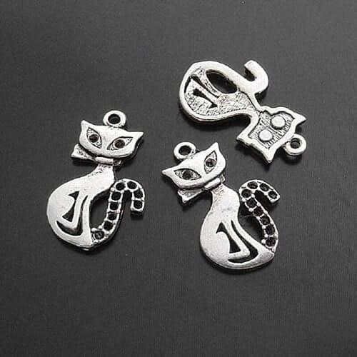 15305)20PCS 22x16MM Antique Silver Zinc Alloy Cat Charms Pendants Jewelry Making Supplies Diy Findings Accessories