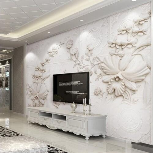 3D Stereo White Stone Orchid TV Background Wall Mural Modern European Style Living Room Hotel Decor Wallpaper Papel De Parede 3D