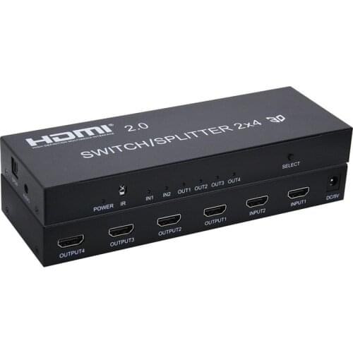 4K HDMI 2.0 2x4 Switch Splitter HDMI Switcher Video Converter Adapter SPDIF Audio 2 In 4 Out for Mi Box XBOX One X PS4 PC To TV