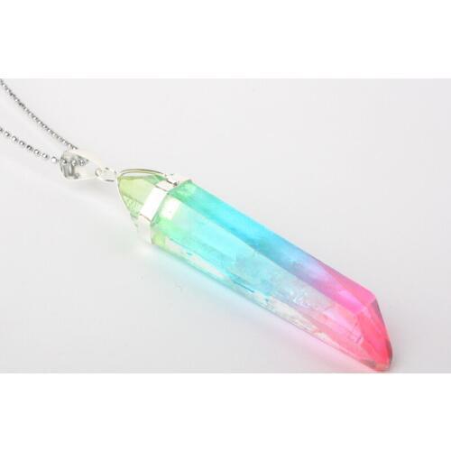 AB Color Crystal Irregular Shaped Stone Rectangle Healing Crystal Hexagonal Point Quartz Stone Pendant Charms 1PCS