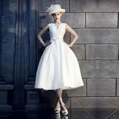 An039 Bridal Gown robe Elegant Sleeveless Wedding Dress Knee Length Short Wedding Gowns Sashes Bow Wedding Dresses