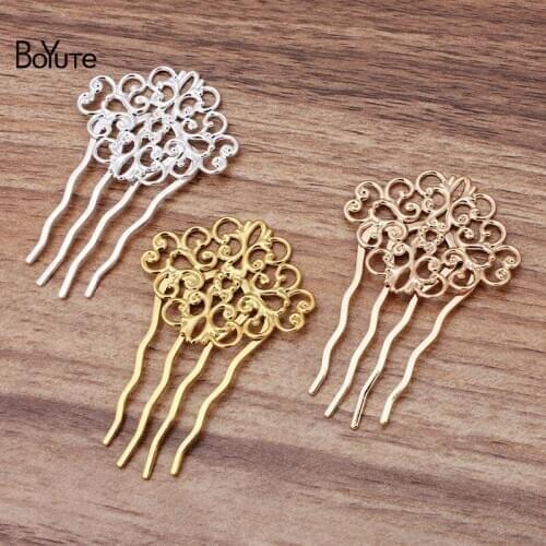 BoYuTe (10 Pieces/Lot) 37*58MM 4 Teeth Metal Hair Comb Welding 30*37MM Filigree Flower Diy Handmade Hair Jewelry Accessories