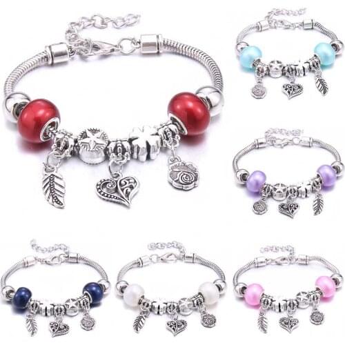 Dropshipping Rose frower leaf glass beads Brand Bracelets for Women DIY Beads Bracelets & Bangles Charm Bracelet Jewelry Gift