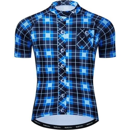 Wulibike Cycling Jersey Mens Bicycle Short Sleeve Tops Summer Breathable Quick Dry Bike Sportwear Plaid Shirt Cycling Clothing
