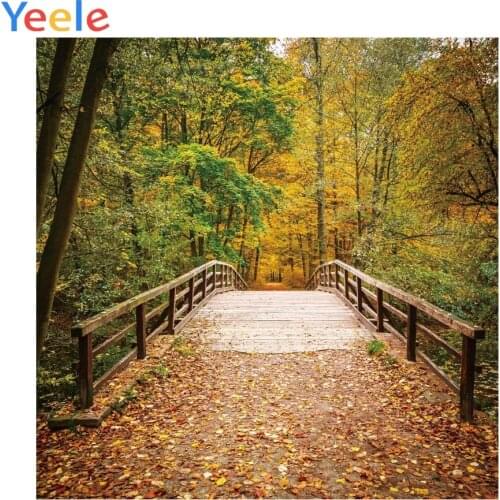 Autumn Forest Fallen Leaves Wood Bridge Baby Portrait Photography Backgrounds Customized Photographic Backdrops For Photo Studio