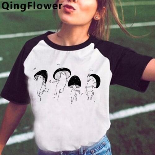 Vintage Fashion Mushroom Print T Shirt E Girl Grunge Aesthetic Streetwear Graphic Tees Women T-shirts Cute Tops Clothes Female