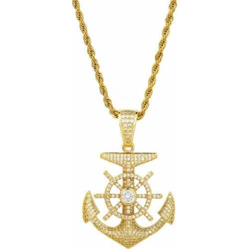 Hip Hop Jewelry Anchor Iced Out Pendant Necklace With Gold Chain New Arrival AAA Cubic Zircon Mens Necklaces