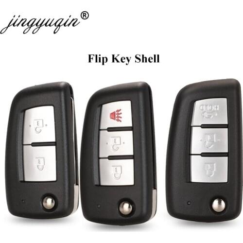 Jingyuqin 10pcs 2/3BTN Remote Car Key Shell For Nissan Qashqai Sunny NV200 J11 Pulsar C13 Juke X-Trail T32 Micra Flip Key NSN14