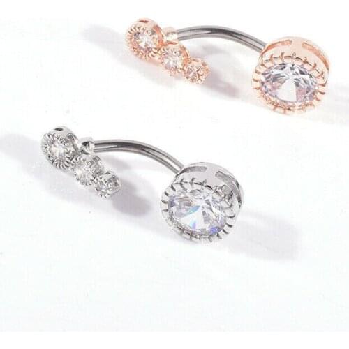 Stainless Steel Body Piercing Zircon Dangle Navel Ring Barbell Bar Drop Bars CZ Belly Button