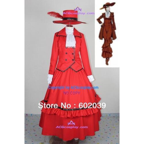 Kuroshitsuji Black Butler Madam Red Angelina Dalles cosplay costume with feather on hat include petticoat ACGcosplay