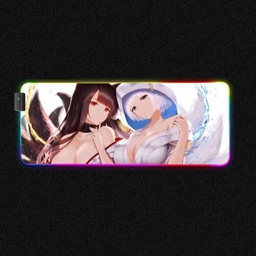 RGB mouse pad Demon Slayer Japanese anime sexy girl blue skirt LED desktop pads with backlight dear FranxxGloway gaming MousePad