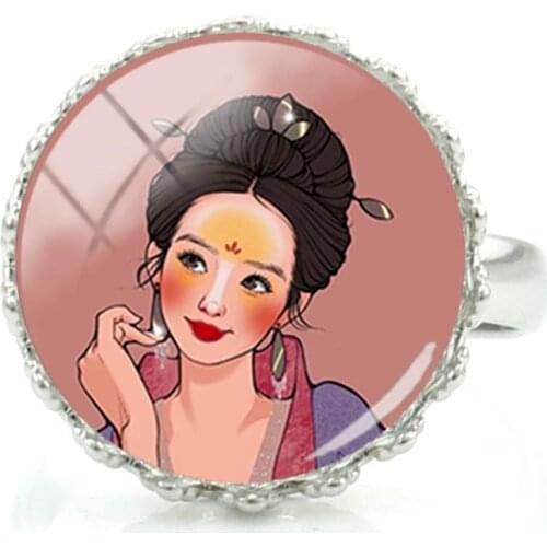 Disney Mulan Modeling Ring Trend Glass Ladies Girl Party Ring Jewelry Dome Handmade Adjustable Ring Gift For Friends