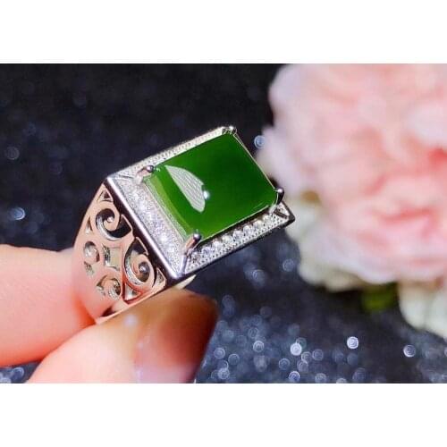 Fashion Men Ring 100% Natural and Real Hetian Jasper Man Ring 925 sterling silver Wholesales Fine jewelry