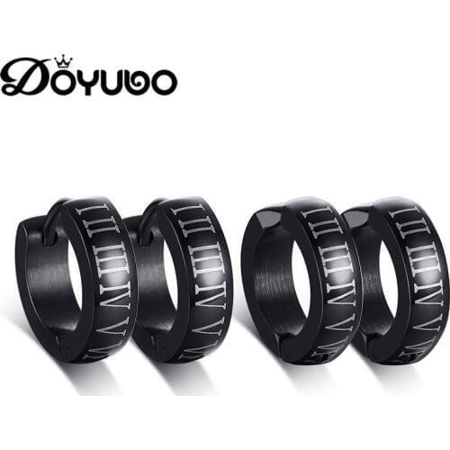 DOYUBO Punk Design Men Black Stainless Steel Rome Digital Stud Earrings / Earrings Clip Male Fashion Earrings Accessories DB185