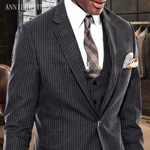 ANNIEBRITNEY Men Suit 2019 Formal Mens Stripe Blazer Pants Set Slim Fit Groomsmen Wedding Suit Tailored Men Suit Man Tuxedos