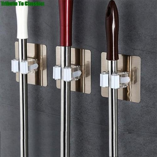 Wall Mounted Broom Holder Kitchen Bathroom Wall Mop Holder Magic Sticker Broom Mop Rack