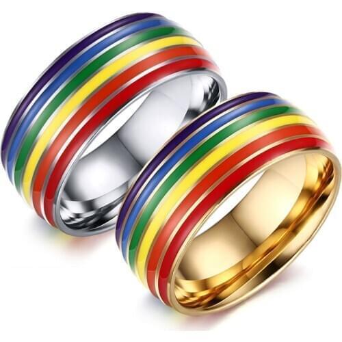 Gay and lesbian Pride Wedding Rings for Women and Men Lover Anniversary Rainbow Ring Colorful Party Jewelry