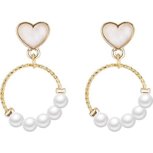 Charm Earrings Fashion 2020 New Temperament Earrings Wild Simple Love Heart-shaped Small Ring Pearl Sweet Girl Earrings 925 Ayar