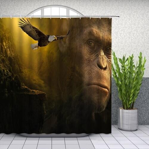 Landscape Shower Curtains Original Forest Animal Orangutan King Kong Eagle Bathroom Decor Home Bath Polyester Fabric Curtain Set